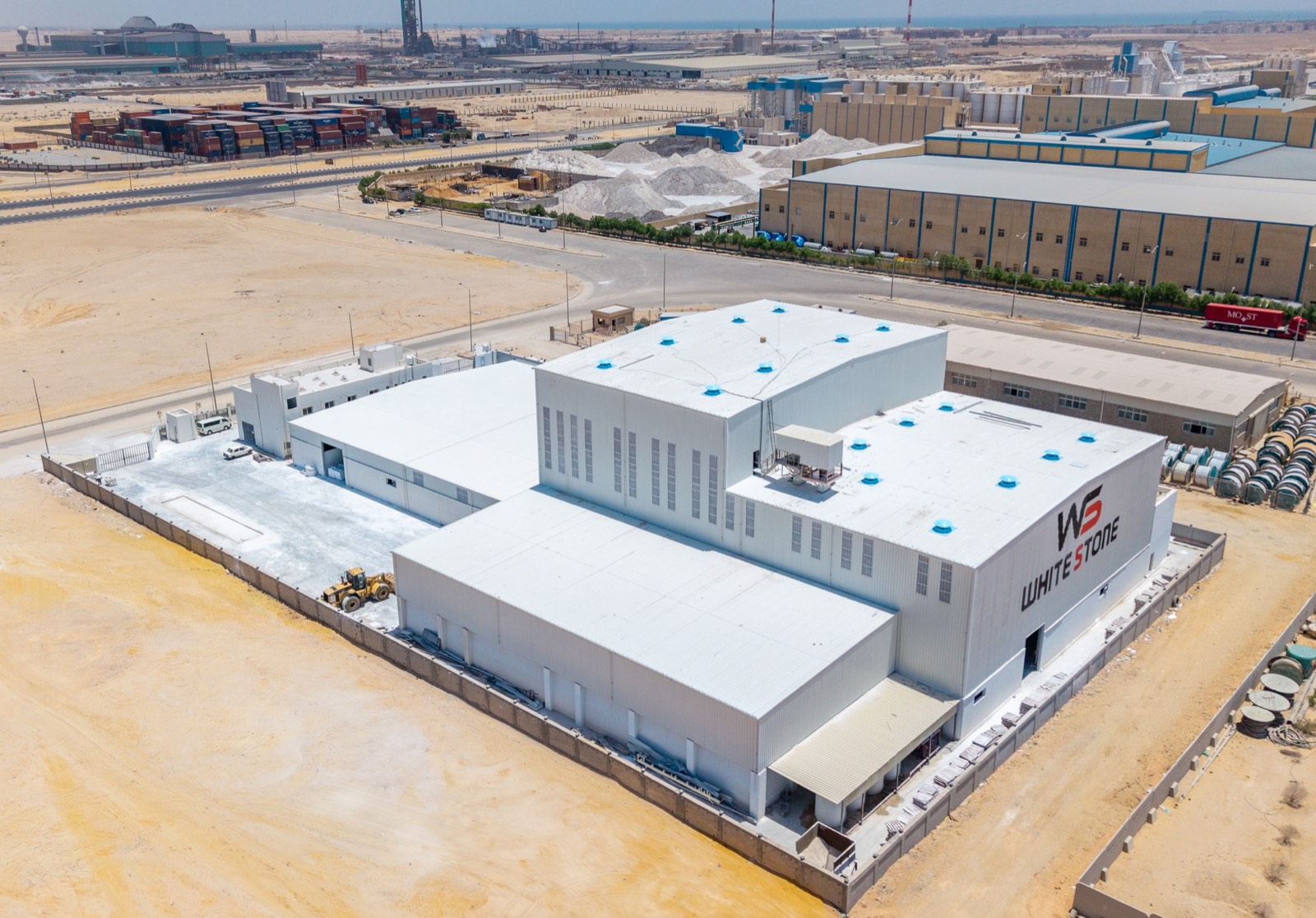 Aerial view of the White Stone plant within the Suez Canal Economic Zone industrial landscape