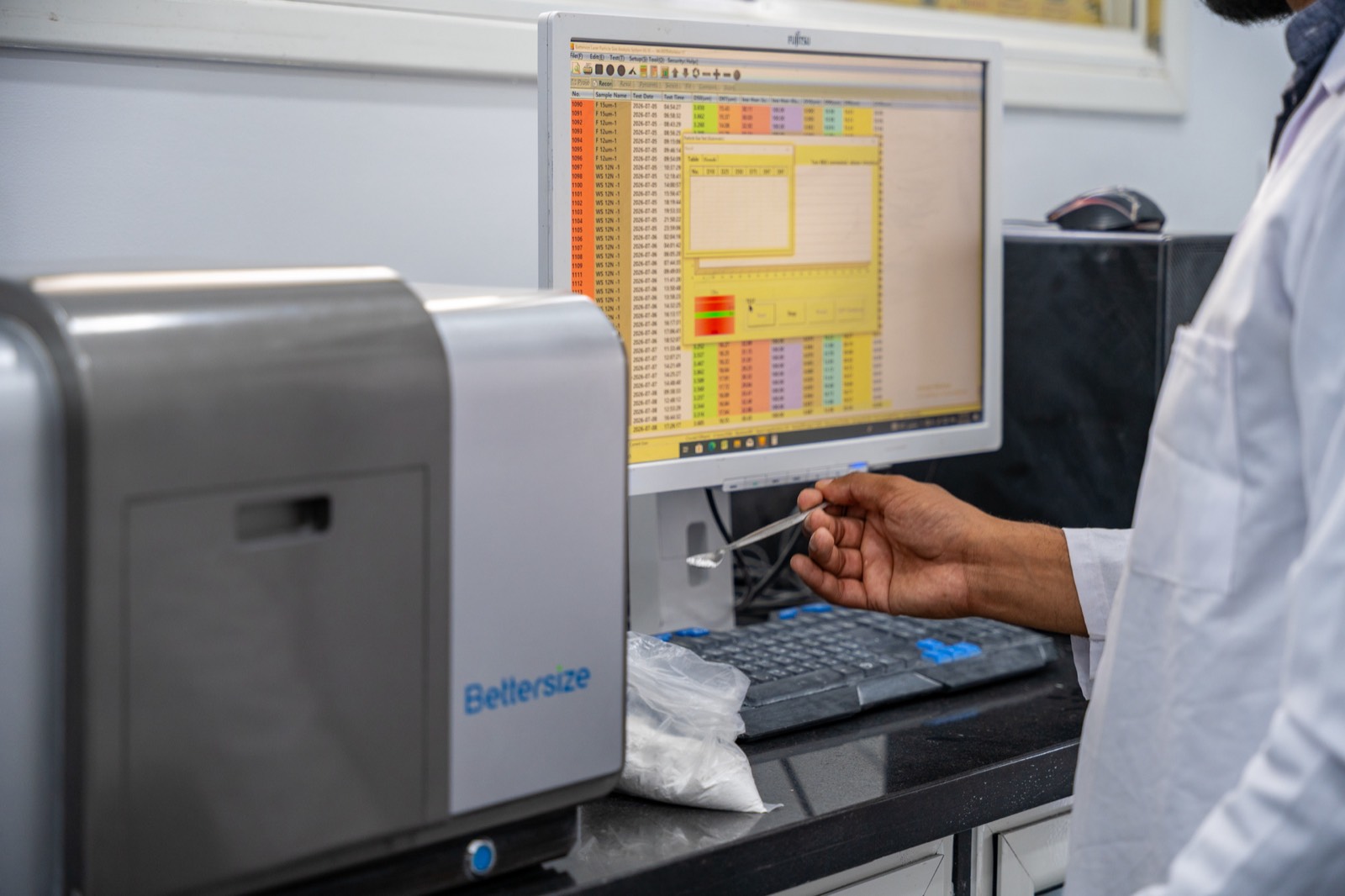 Laser particle-size analyzer running White Stone grade tests in the on-site laboratory